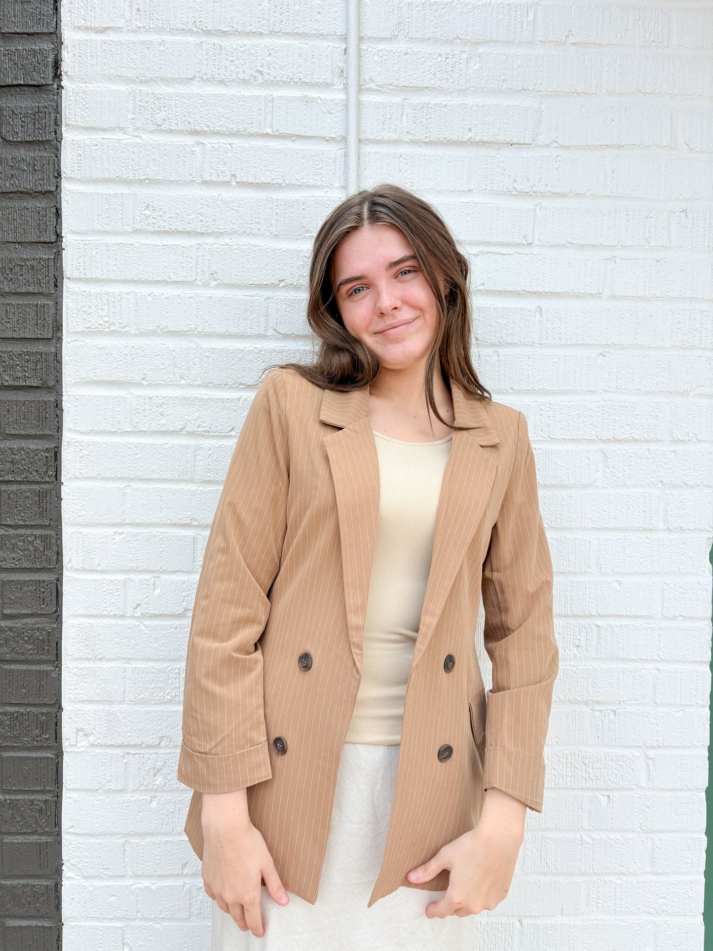 The Tan Pinstripe Blazer