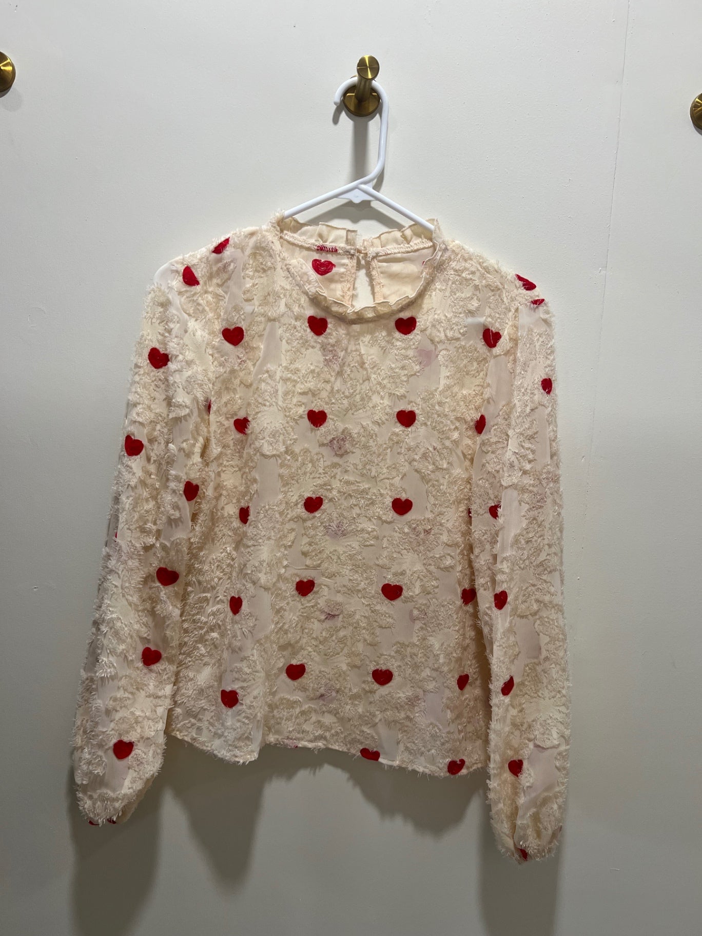 The Young London Blouse Medium Cream with Red hearts