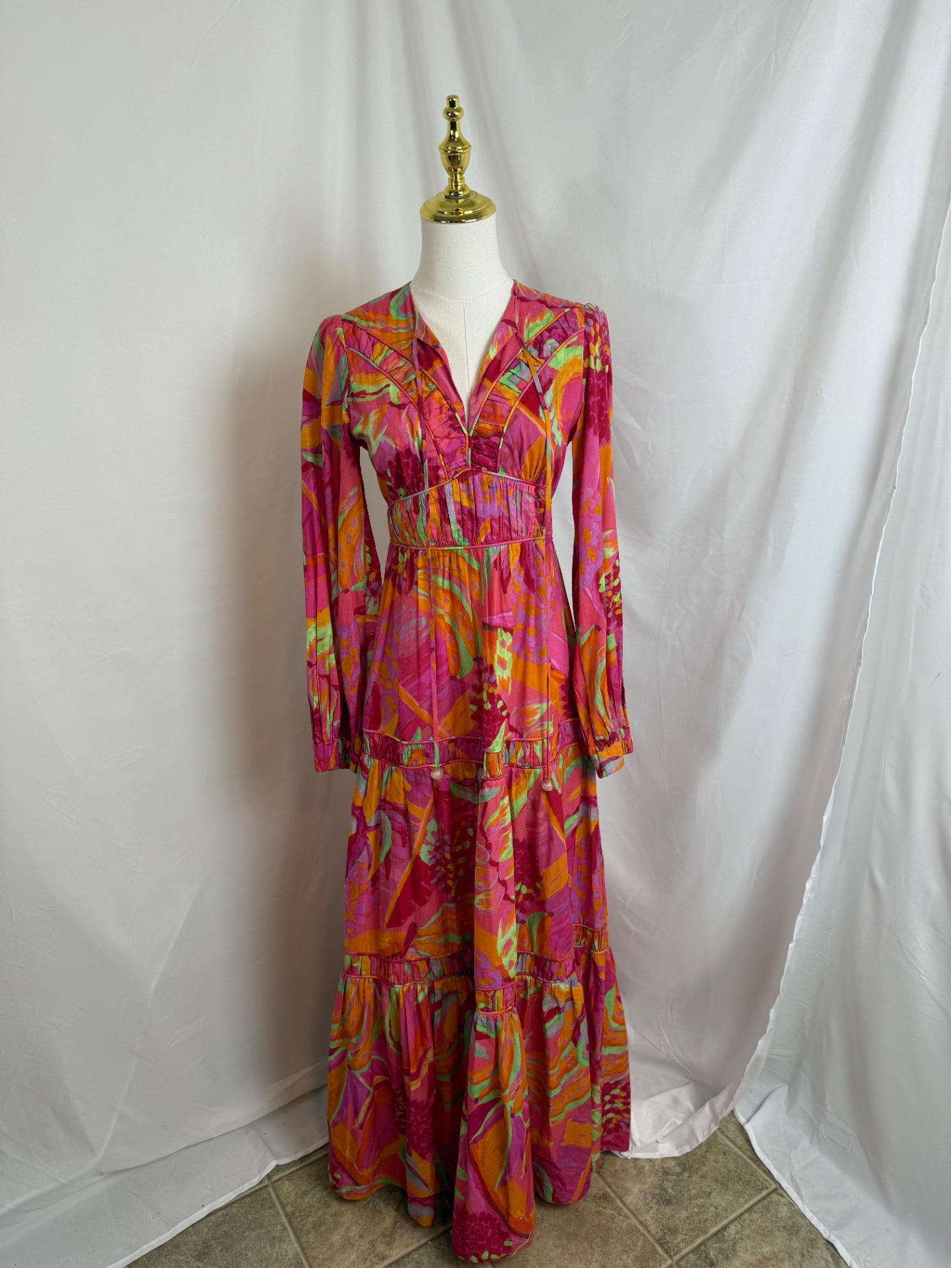 Farm Rio Dress Small Pink, Orange, Green, Yellow