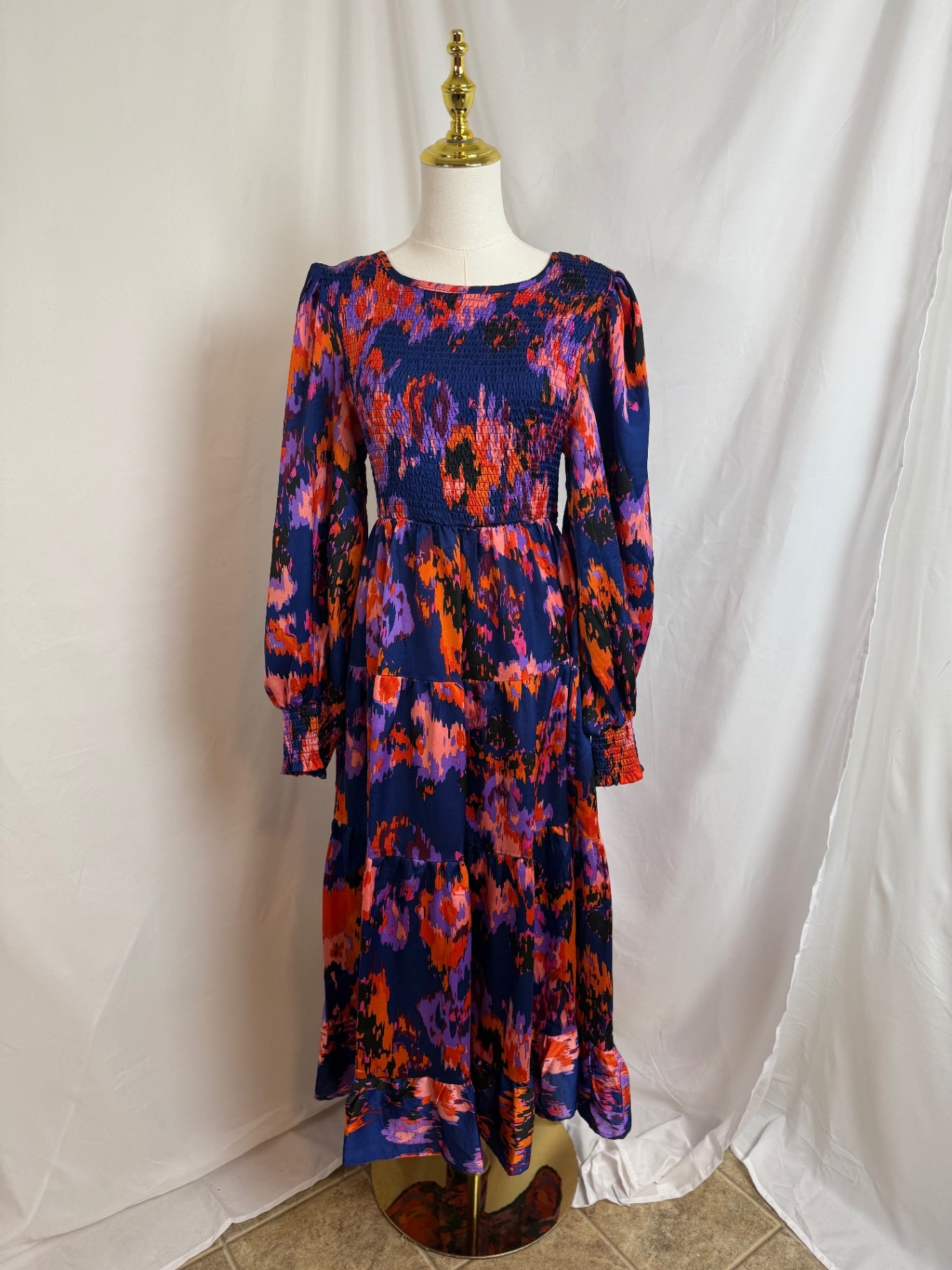 umgee Dress Small Multicolor (predominantly navy blue, with purple, red, and pink accents)