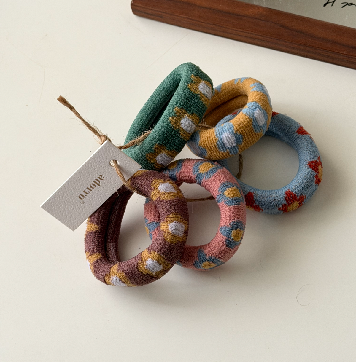 Multicolor Flower Thick Seamless Hair Ties (Set of 5)