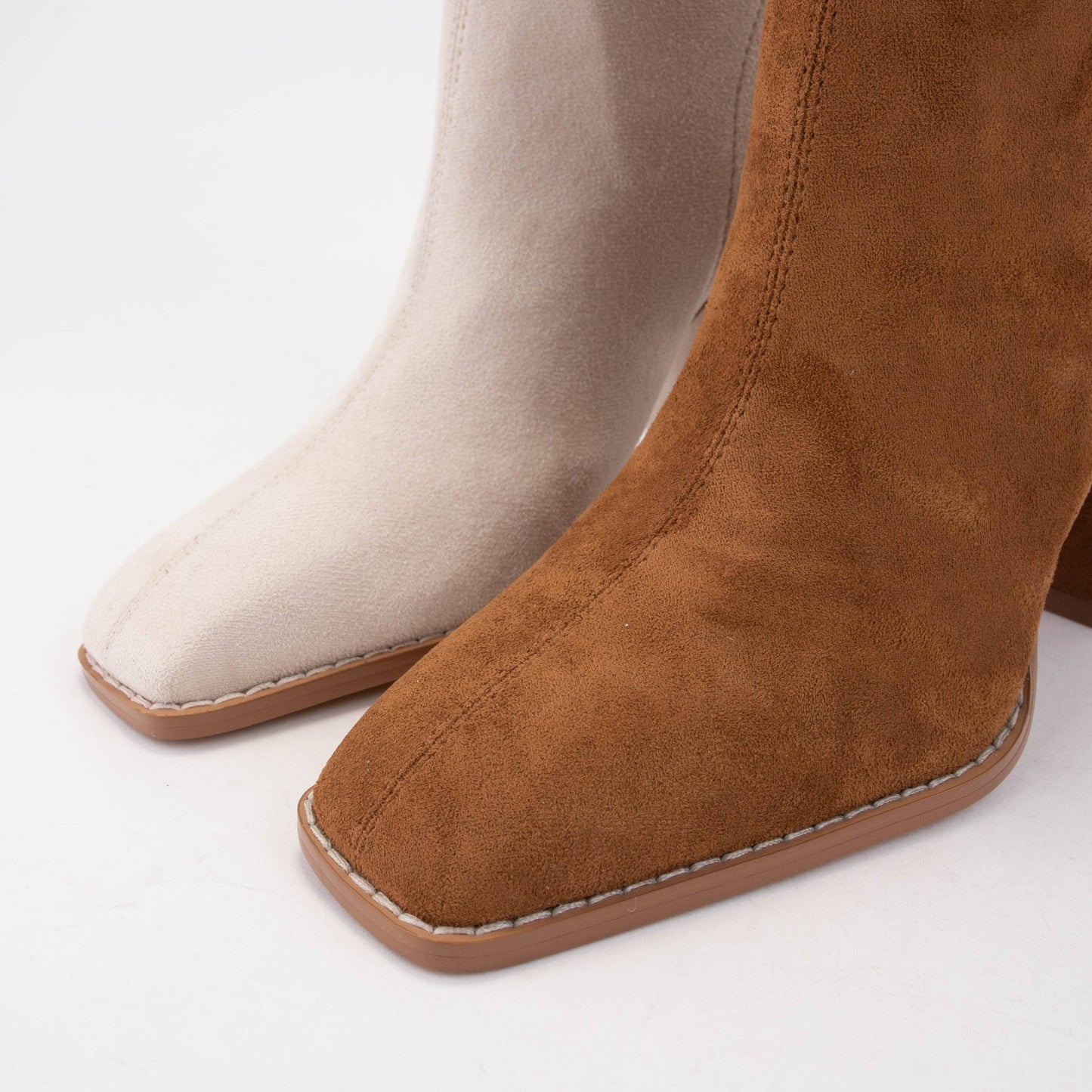 TAN SQUARE-TOE SLIM-FIT ANKLE BOOTS