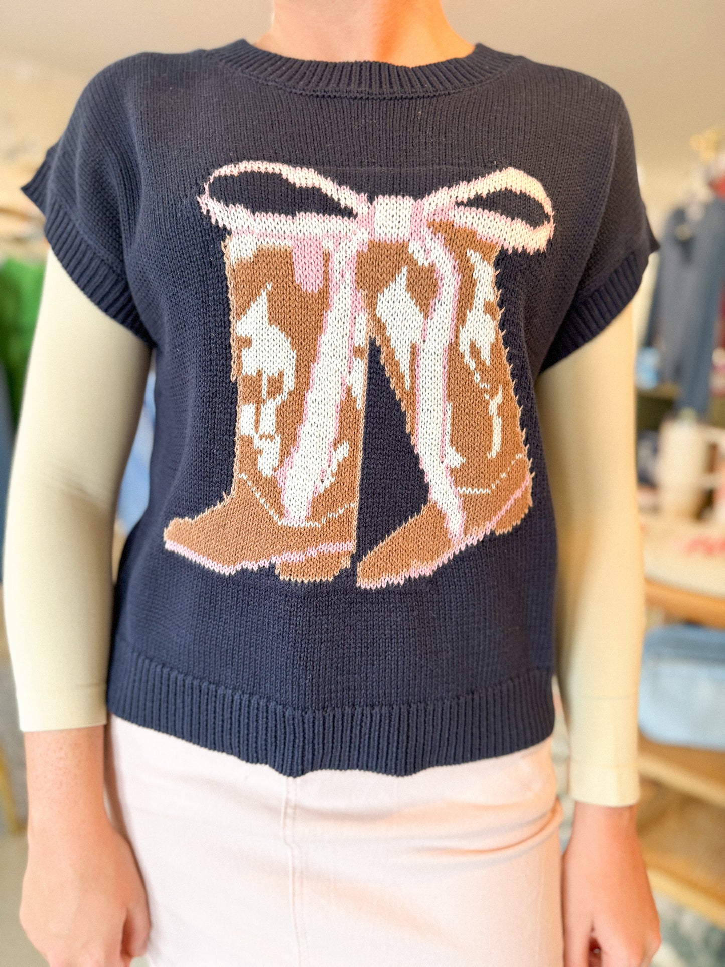Boots and Bows Sweater Top