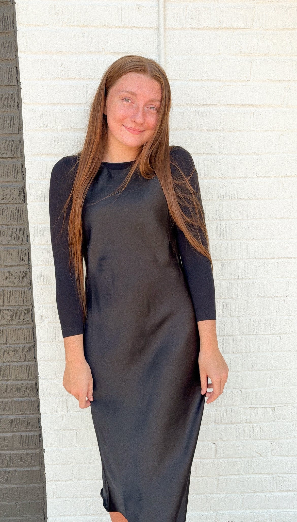 The Black Sleeveless Satin Midi Dress