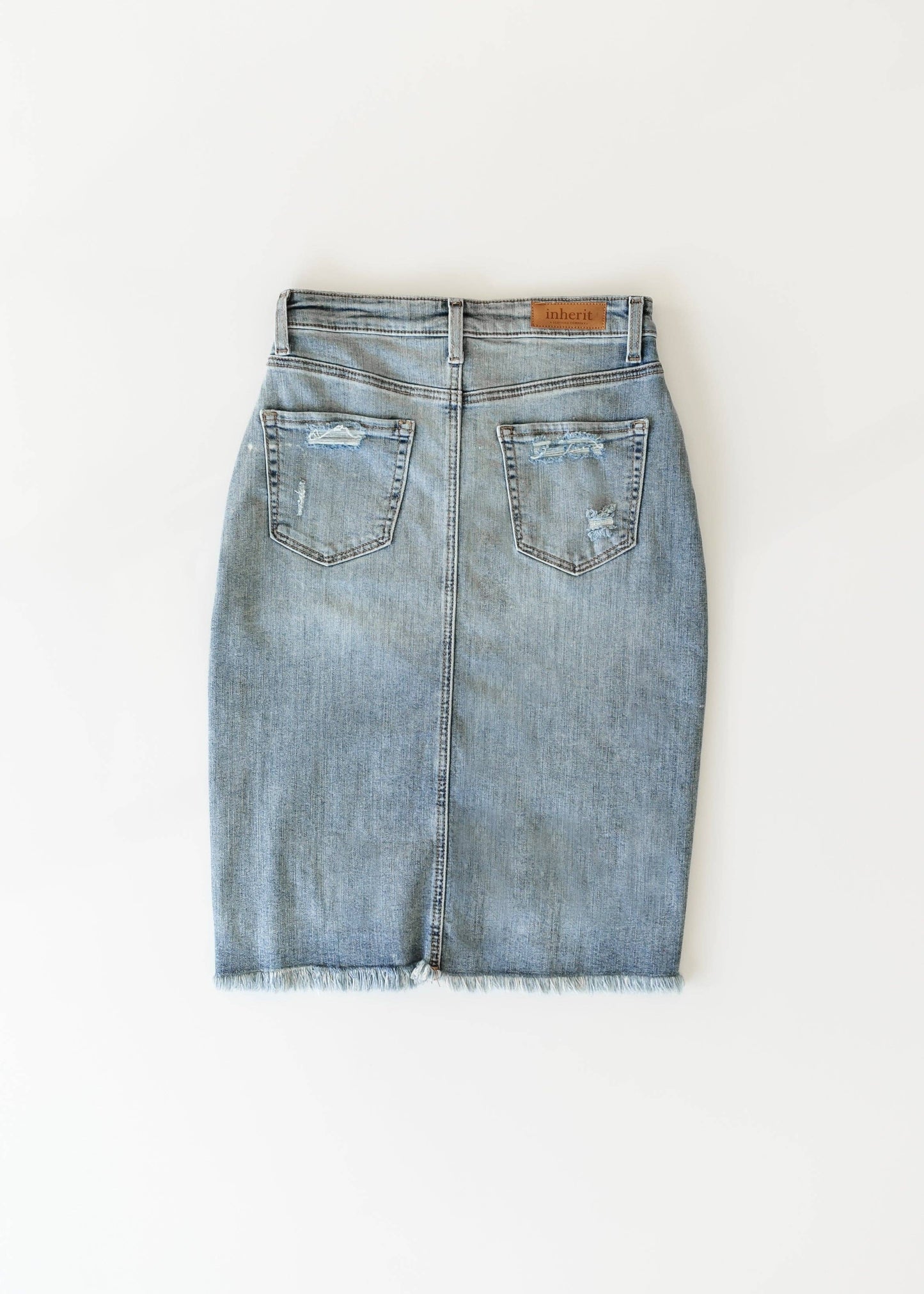 Presley Distressed Denim Midi Skirt