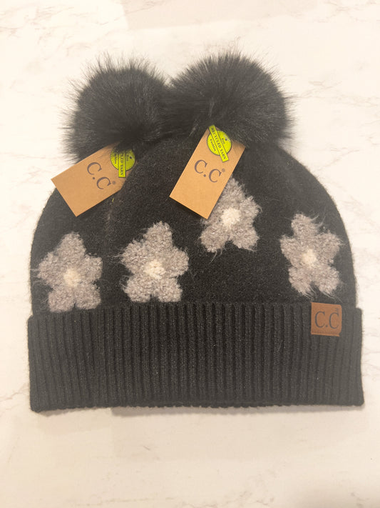 Heather black pom CC beanie