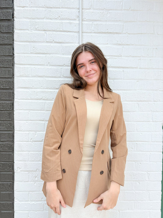 The Tan Pinstripe Blazer