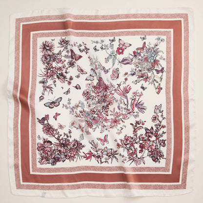 Floral Butterfly Silk Texture Square Scarf