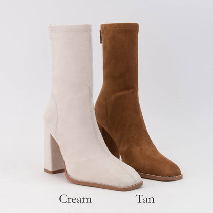 TAN SQUARE-TOE SLIM-FIT ANKLE BOOTS