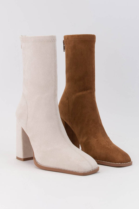 TAN SQUARE-TOE SLIM-FIT ANKLE BOOTS