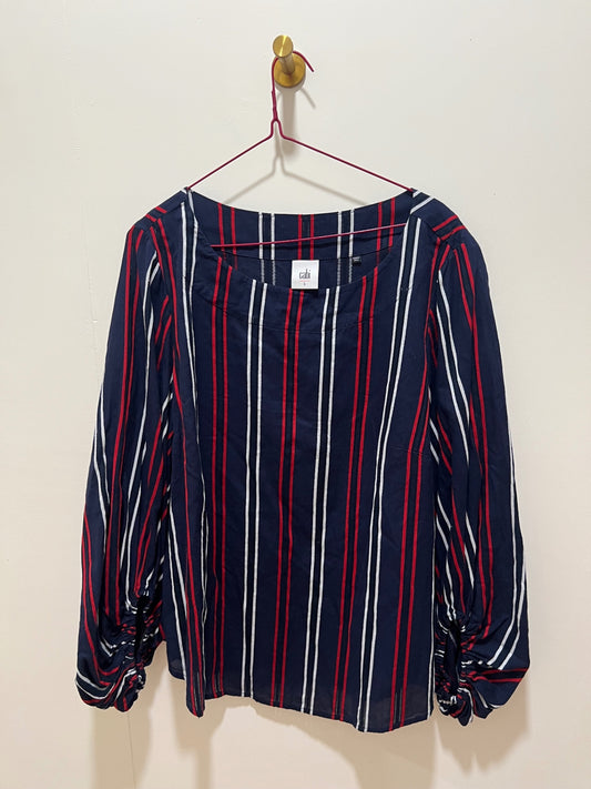 cabi Blouse Large Navy blue with red and white stripes