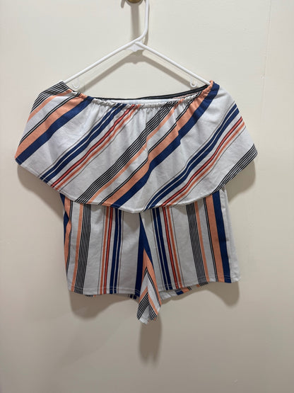 Unknown Jumpsuit Medium White with navy blue, peach, and black stripes