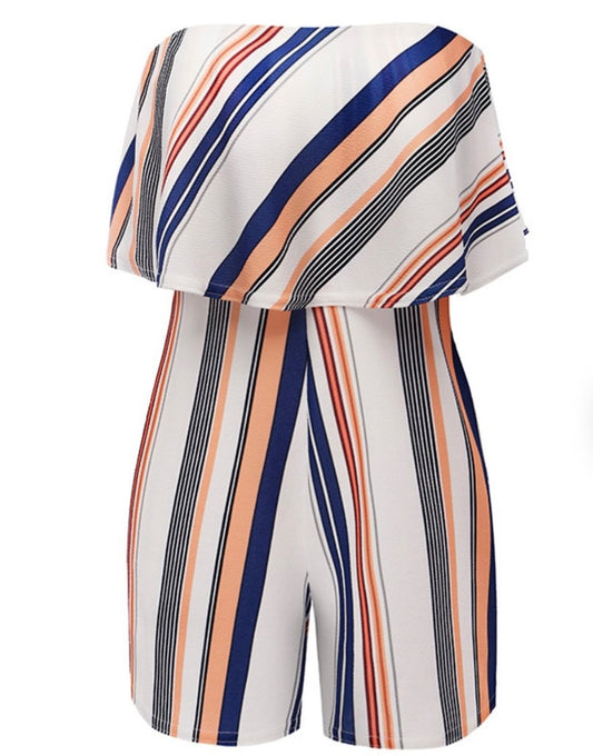 Unknown Jumpsuit Medium White with navy blue, peach, and black stripes