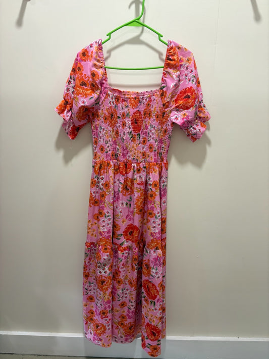 Dress Large Pink with orange and white floral pattern