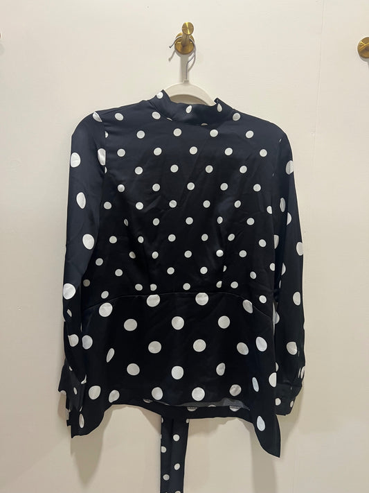 H&M Blouse 8 Black with white polka dots