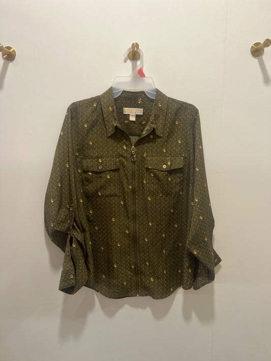 Michael Kors Blouse 12 Olive green with gold accents