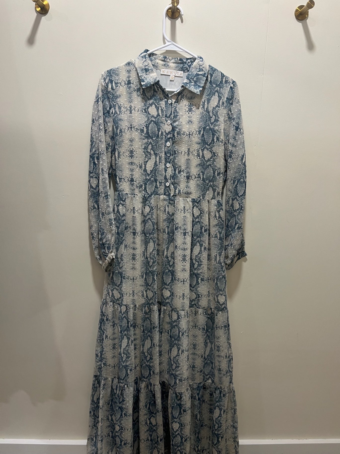 KARLIE Dress Small Beige and Blue