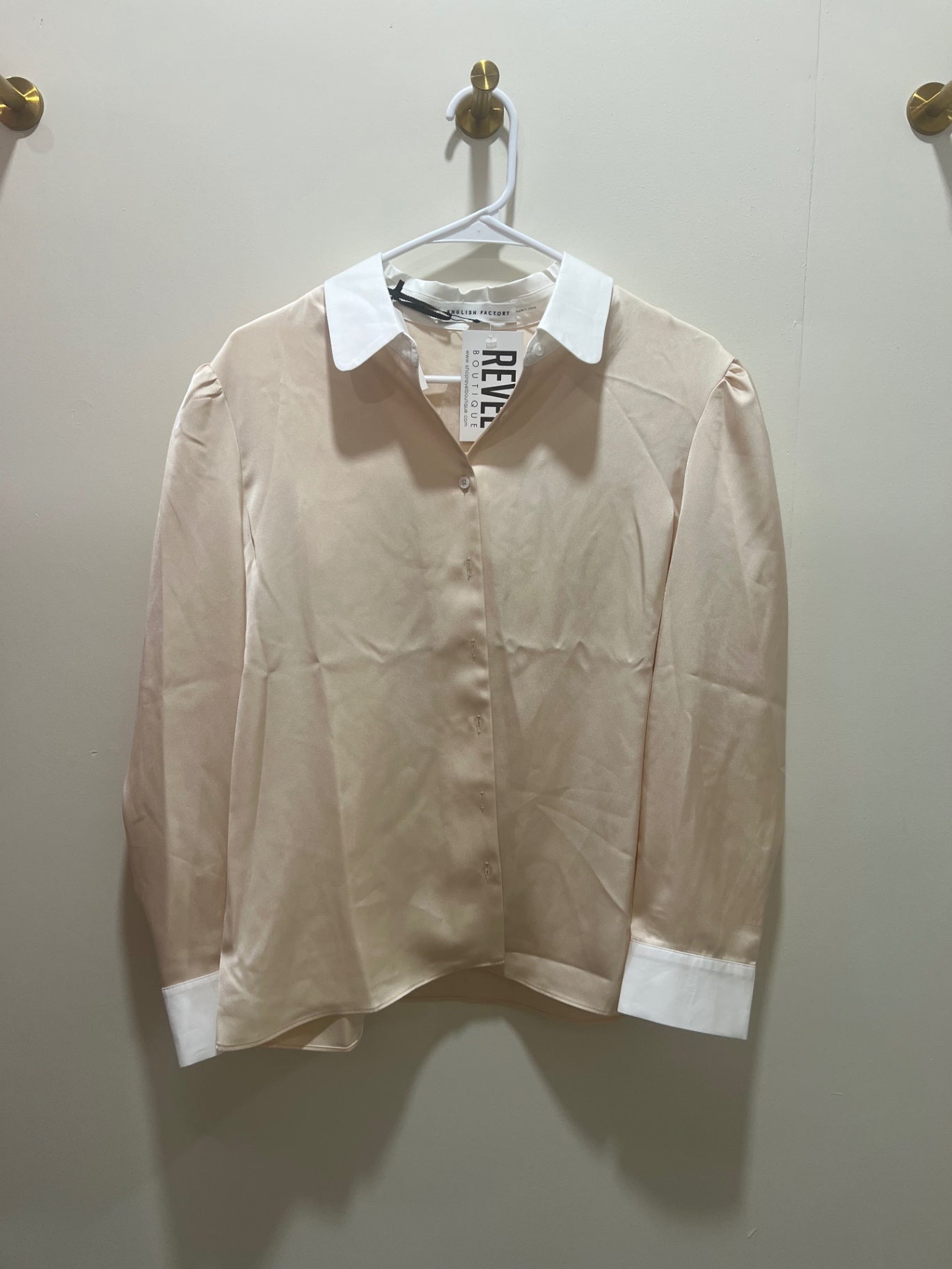 English Factory Blouse Small Beige and White