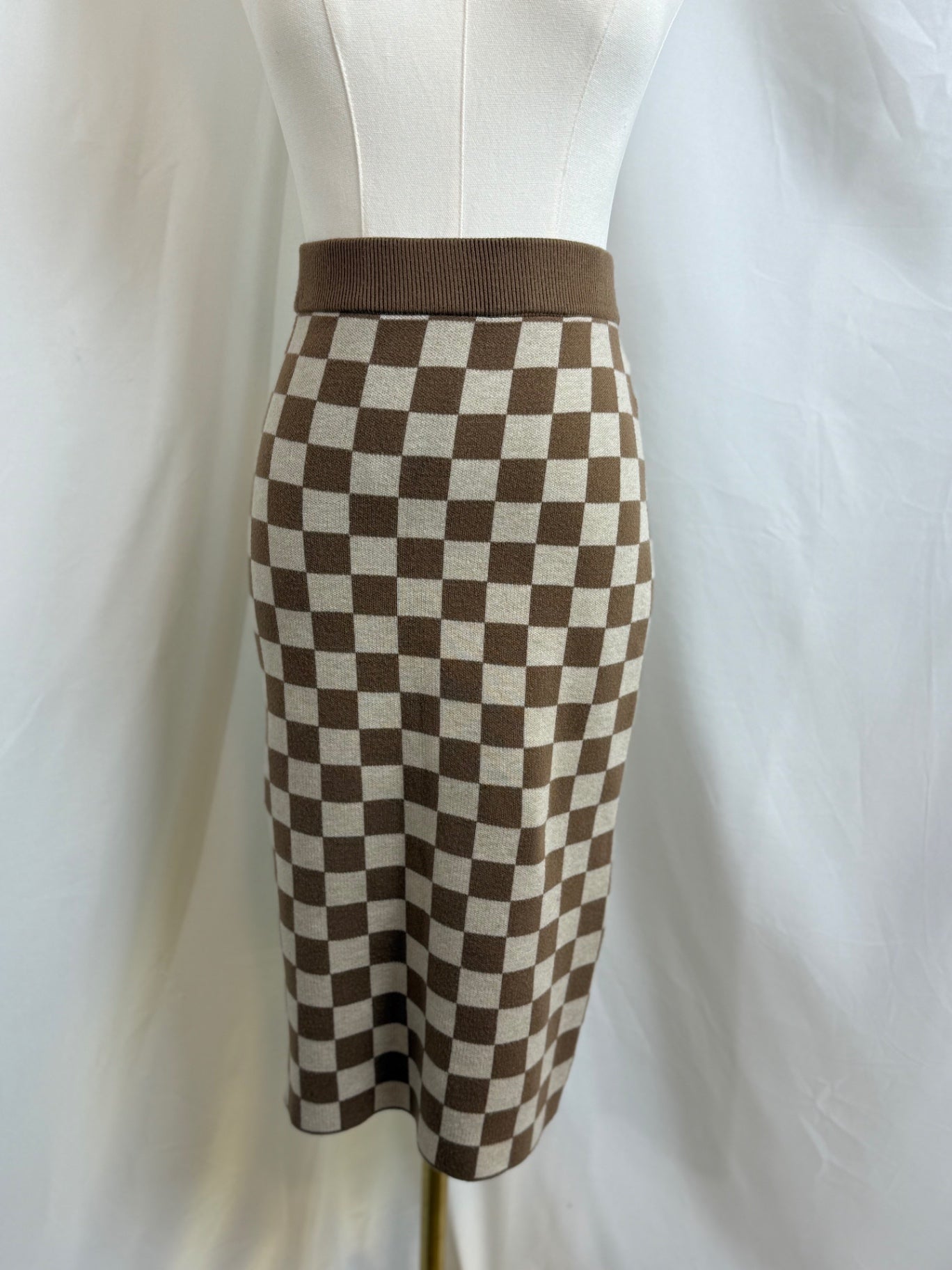 Polagram Skirt Small Brown and beige checkered pattern
