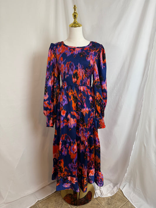 umgee Dress Small Multicolor (predominantly navy blue, with purple, red, and pink accents)