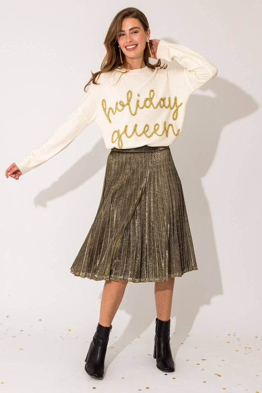 The Gold Pleated Midi Skirt