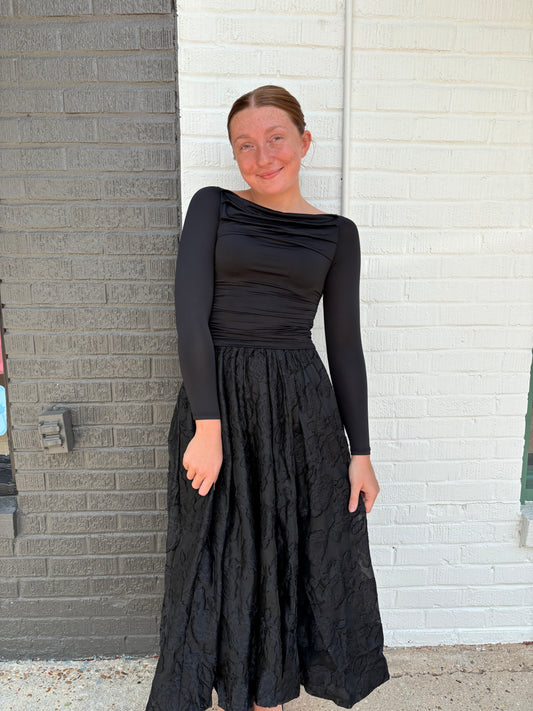 The Black Ruched Boatneck Top