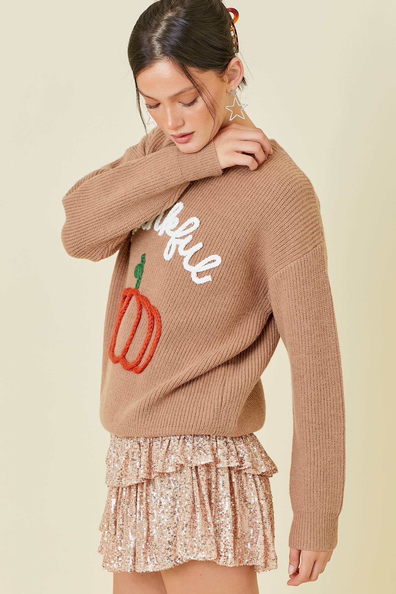 Thankful Pumpkin Embroidered Sweater Top