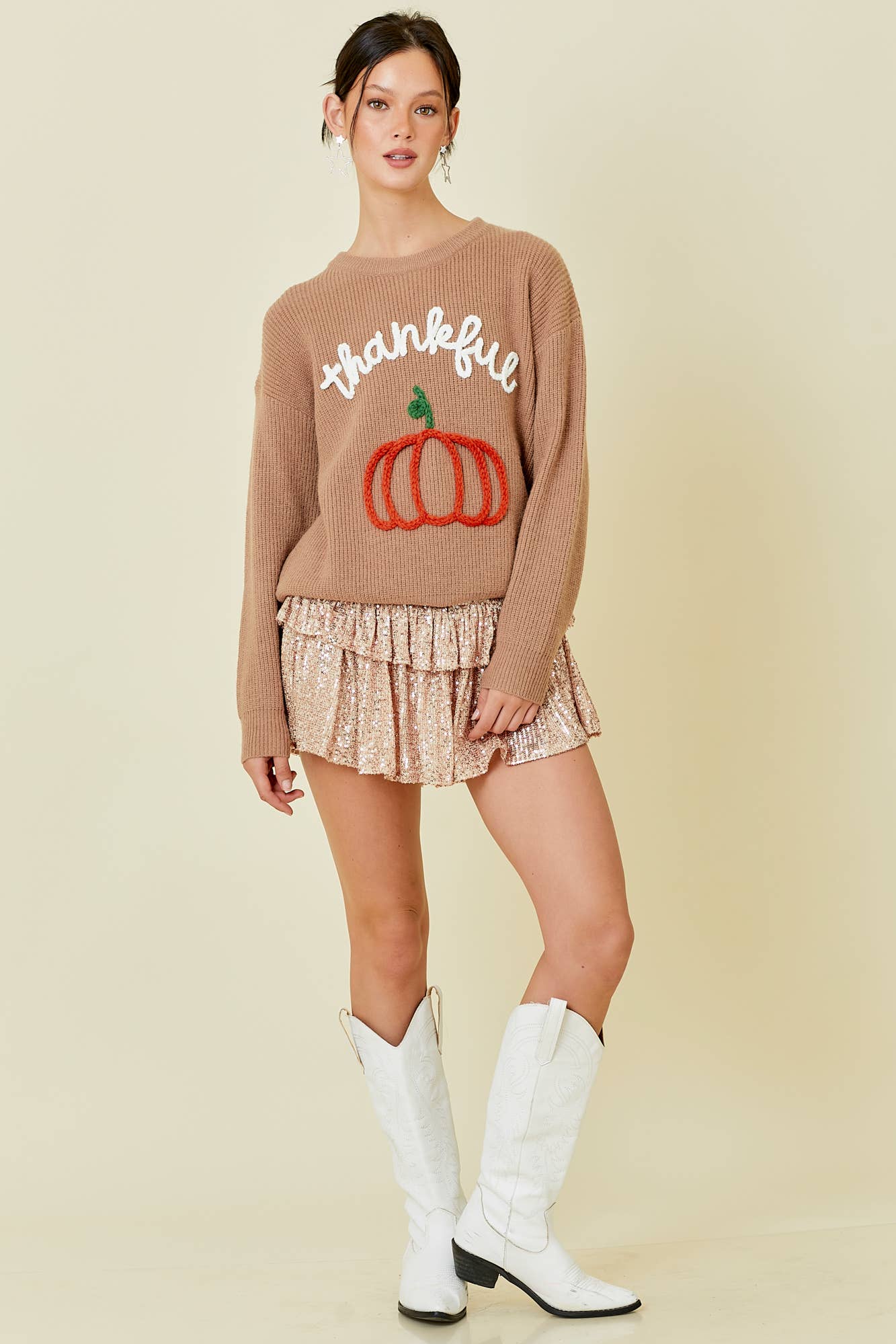 Thankful Pumpkin Embroidered Sweater Top