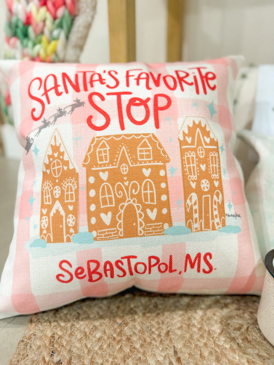 Santa’s Fav Stop Pillow