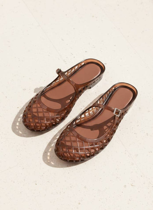 Brown Jelly Mary Jane Flats