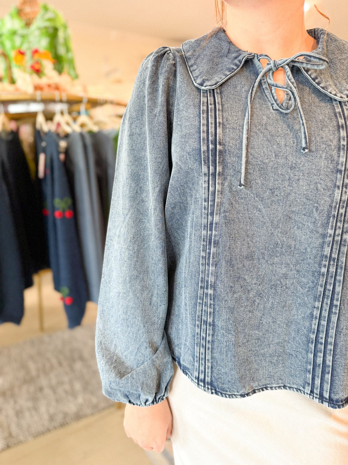 The Lacey Denim Bow Top