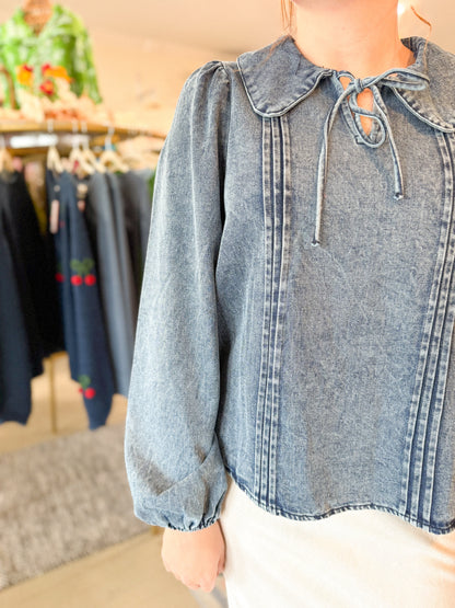The Lacey Denim Bow Top