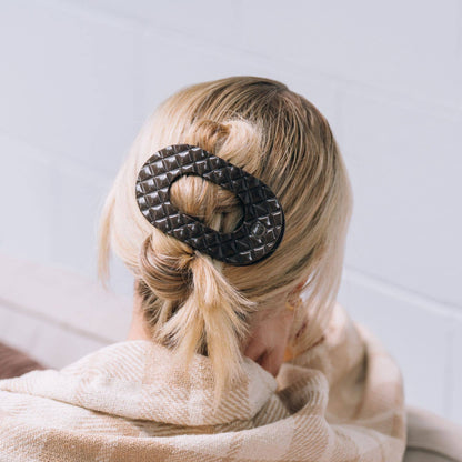 Flat Round Hair Clip | Large | Truly Taupe Quilted