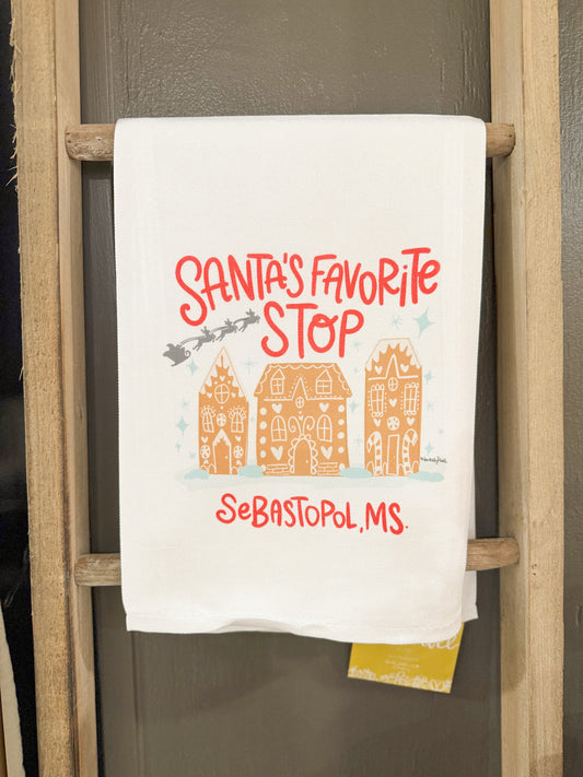 Santa’s Fave Stop Tea Towel