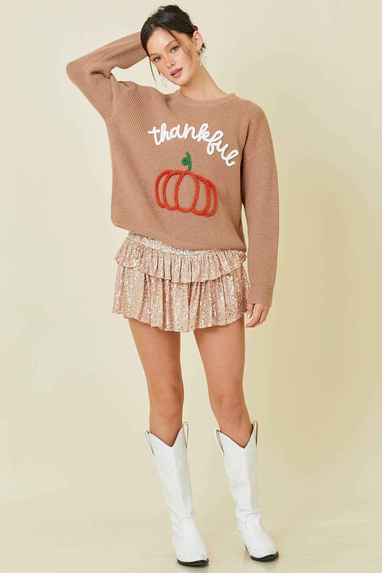 Thankful Pumpkin Embroidered Sweater Top