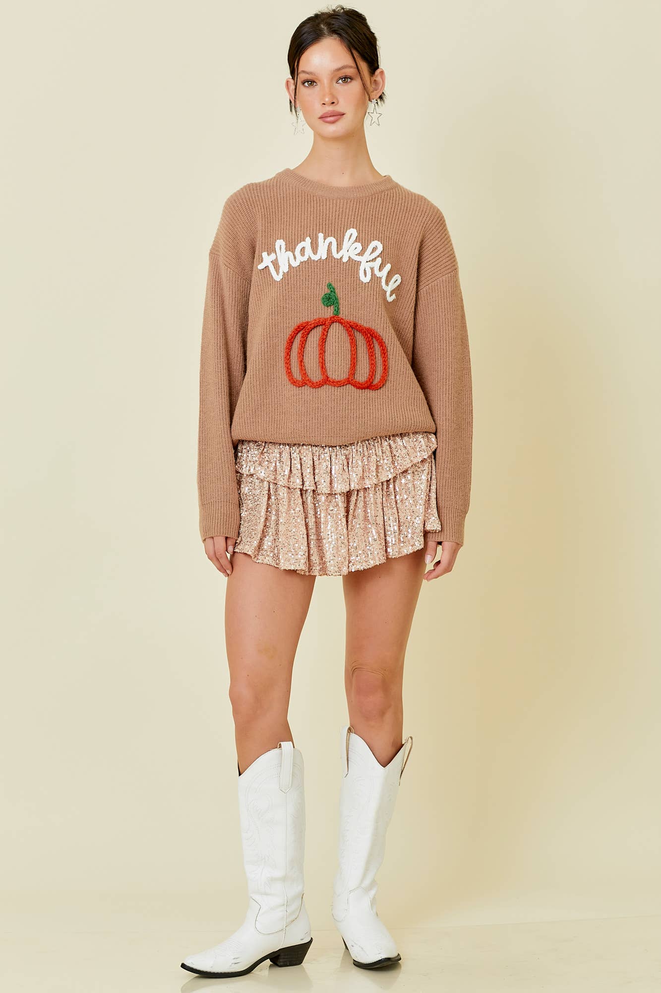 Thankful Pumpkin Embroidered Sweater Top