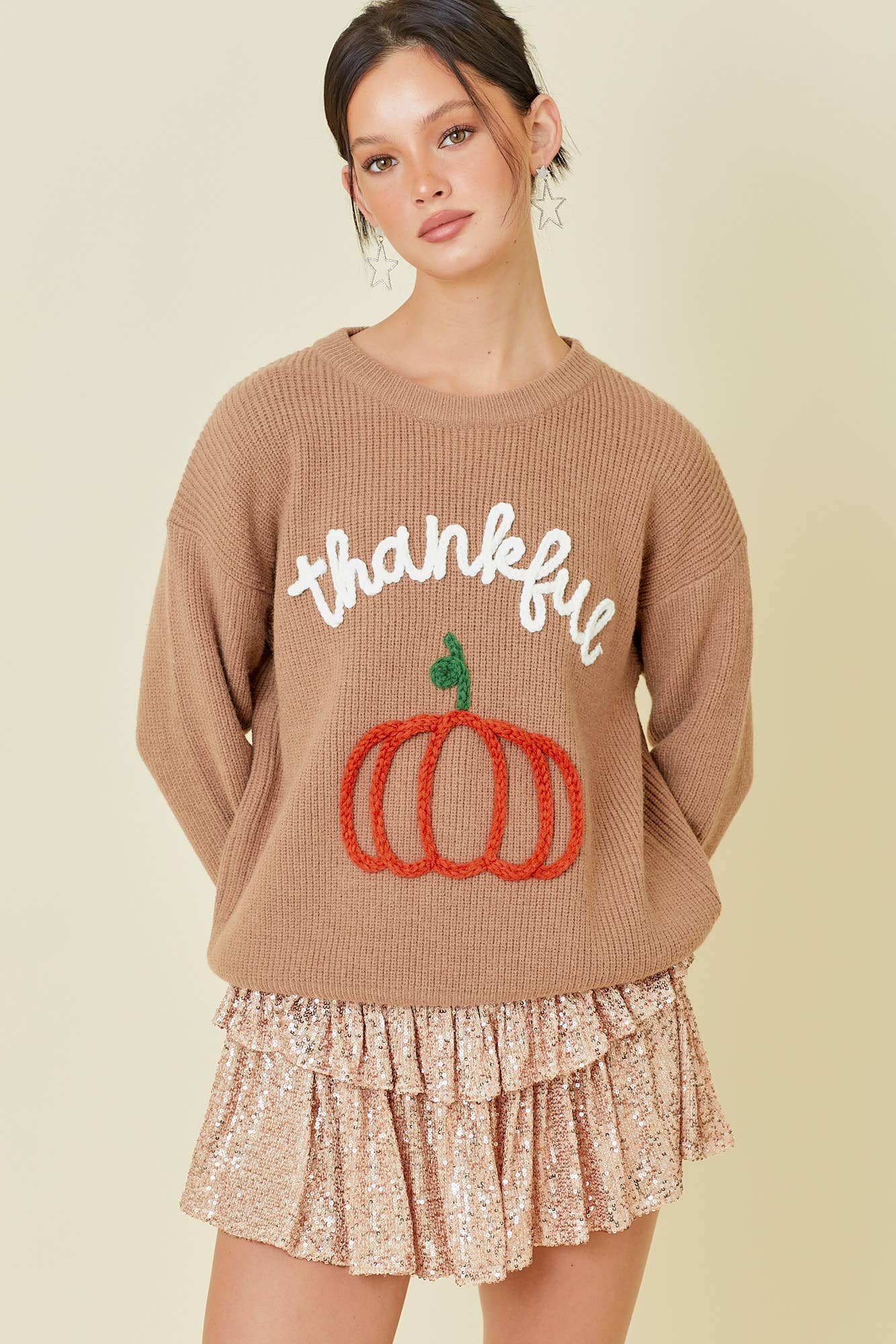 Thankful Pumpkin Embroidered Sweater Top