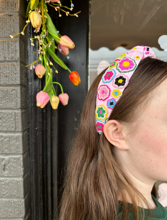 Pink Beaded Headband