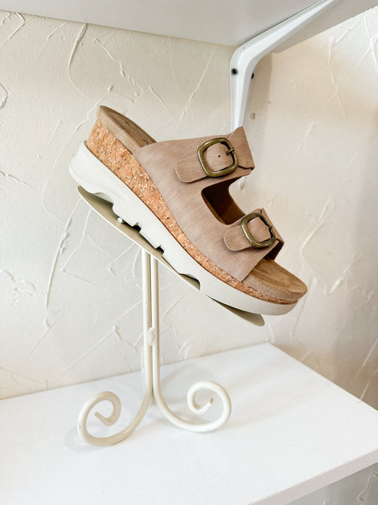 Taupe Buckle Platform Sandal