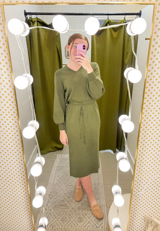 Wren Sweater Dress in Olive Green