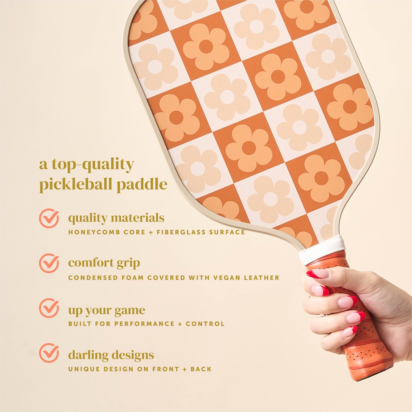 Pickleball Paddle-Flower Check Brown