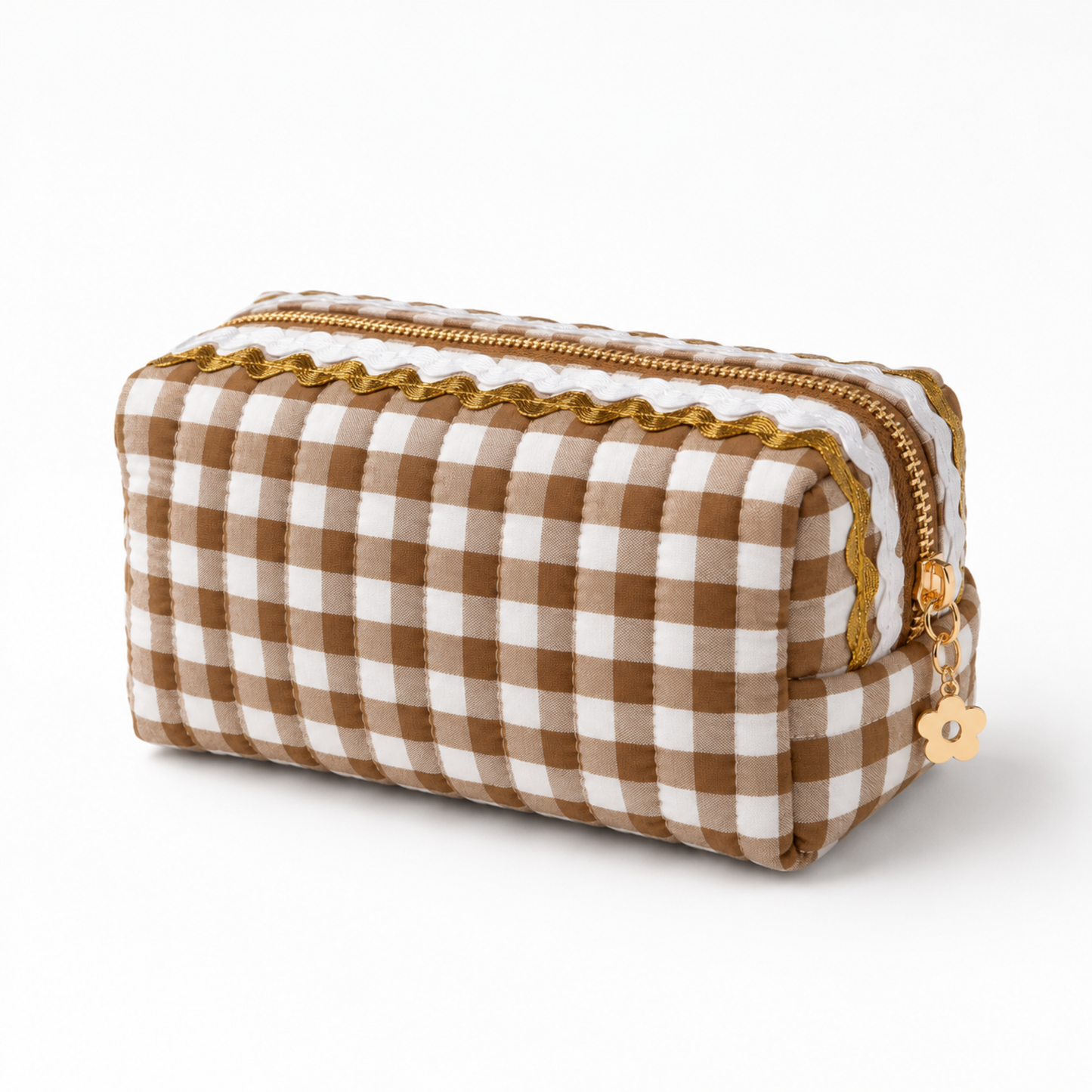 Brown Gingham Cosmetic Case