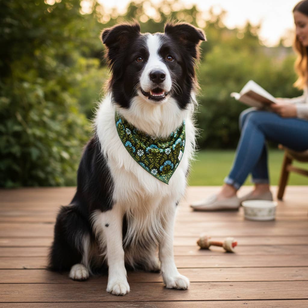 Bow-Wow Pet Bandana–Everbloom Forest Green: S/M