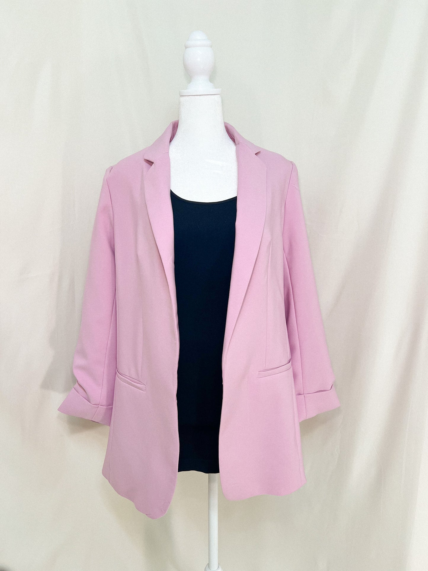 Woven Solid Vertigo Blazer Top - pink