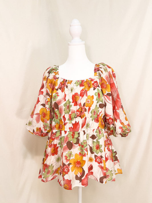 The floral bubble sleeve top - plus