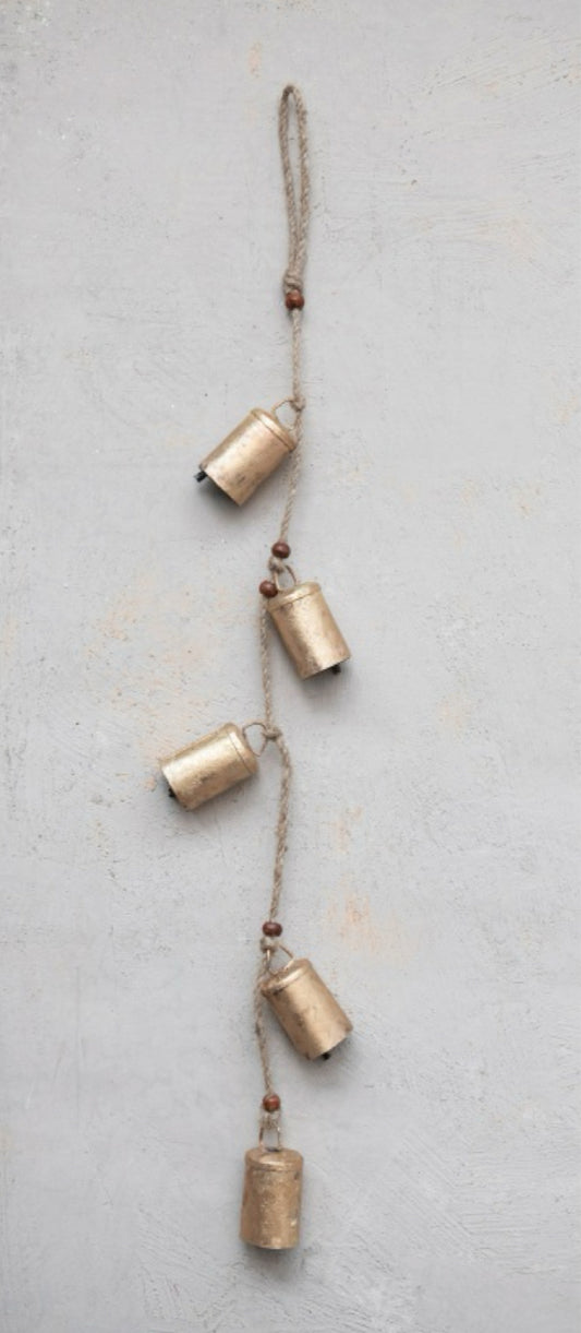 Hanging Metal Bells with Wood Beads