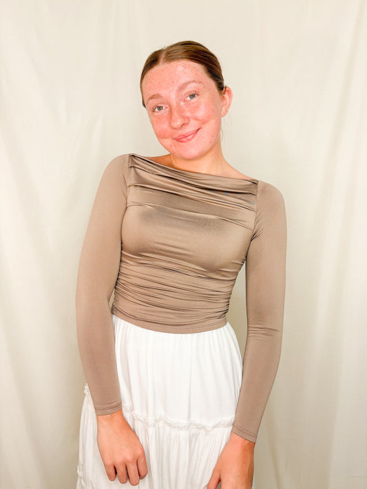 The Brown Ruched Boatneck Top