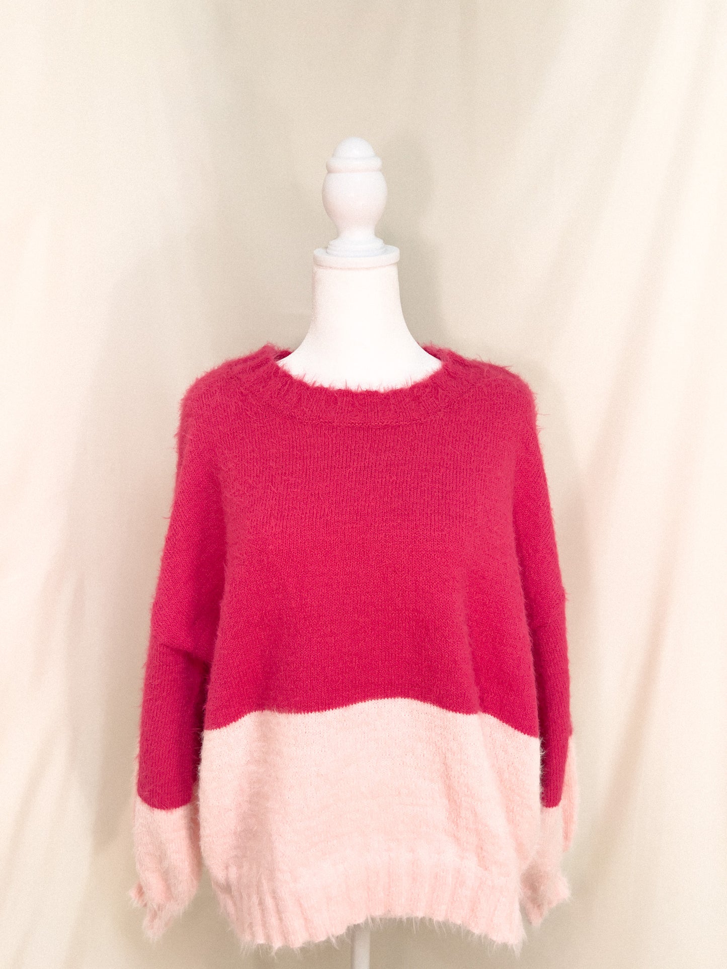 Fuzzy color block sweater top