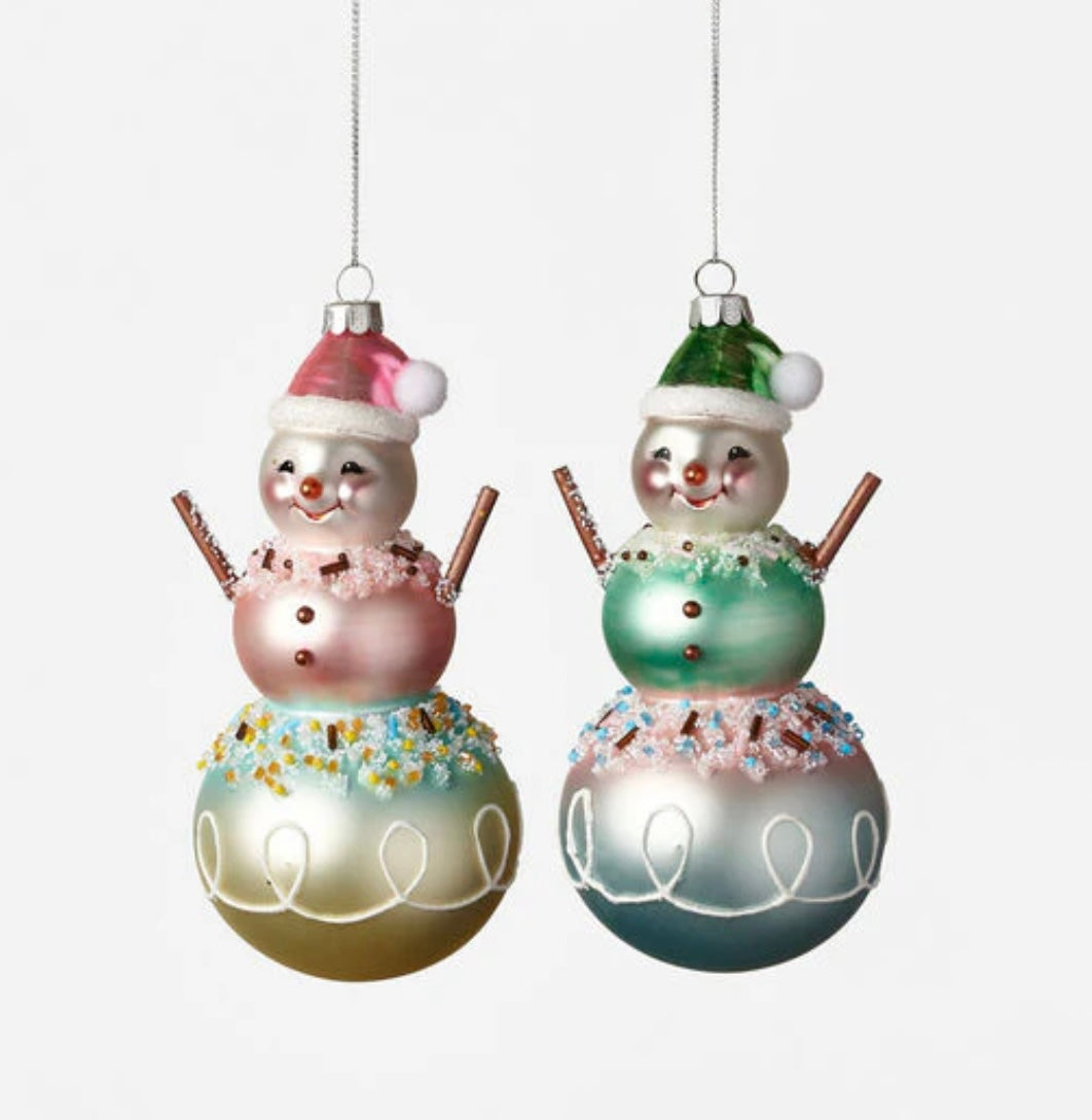 Pastel Snowman Glass Ornament