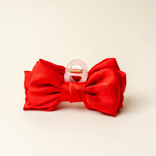 Red Mini Satin Bow Claw Clip